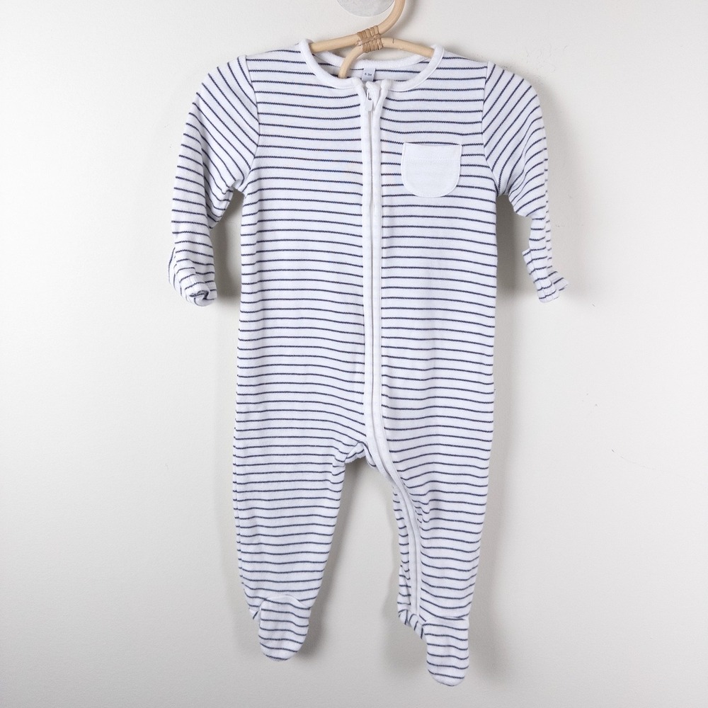 Mori Zip Up Sleepsuit Kids 6-9M White Black Striped Bamboo Organic Cotton
